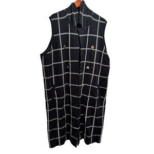 Rachel Zoe Sleeveless Collared Plaid Windowpane Long Blazer Black Vest 3X NWT